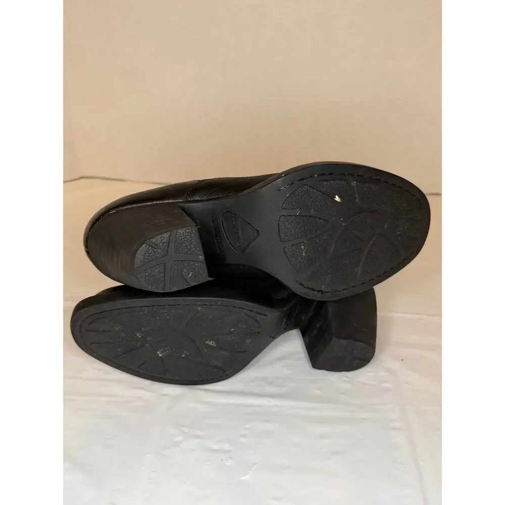 Born Black Leather Ankle Booties Size 6.5 Stacked Heel